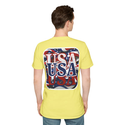 2-sided Red White and BLUE USA Patriot Light colors Unisex T-Shirt by cypherpunkgear.com