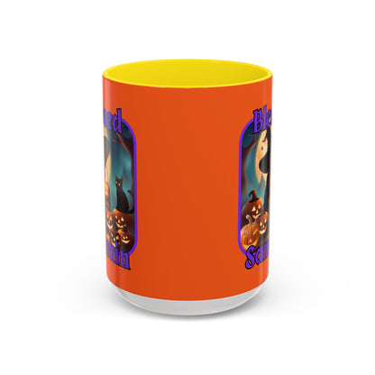 Blessed Samhain Cute Witch Purple font Orange Accent Mug by CreepyCrafts.boo
