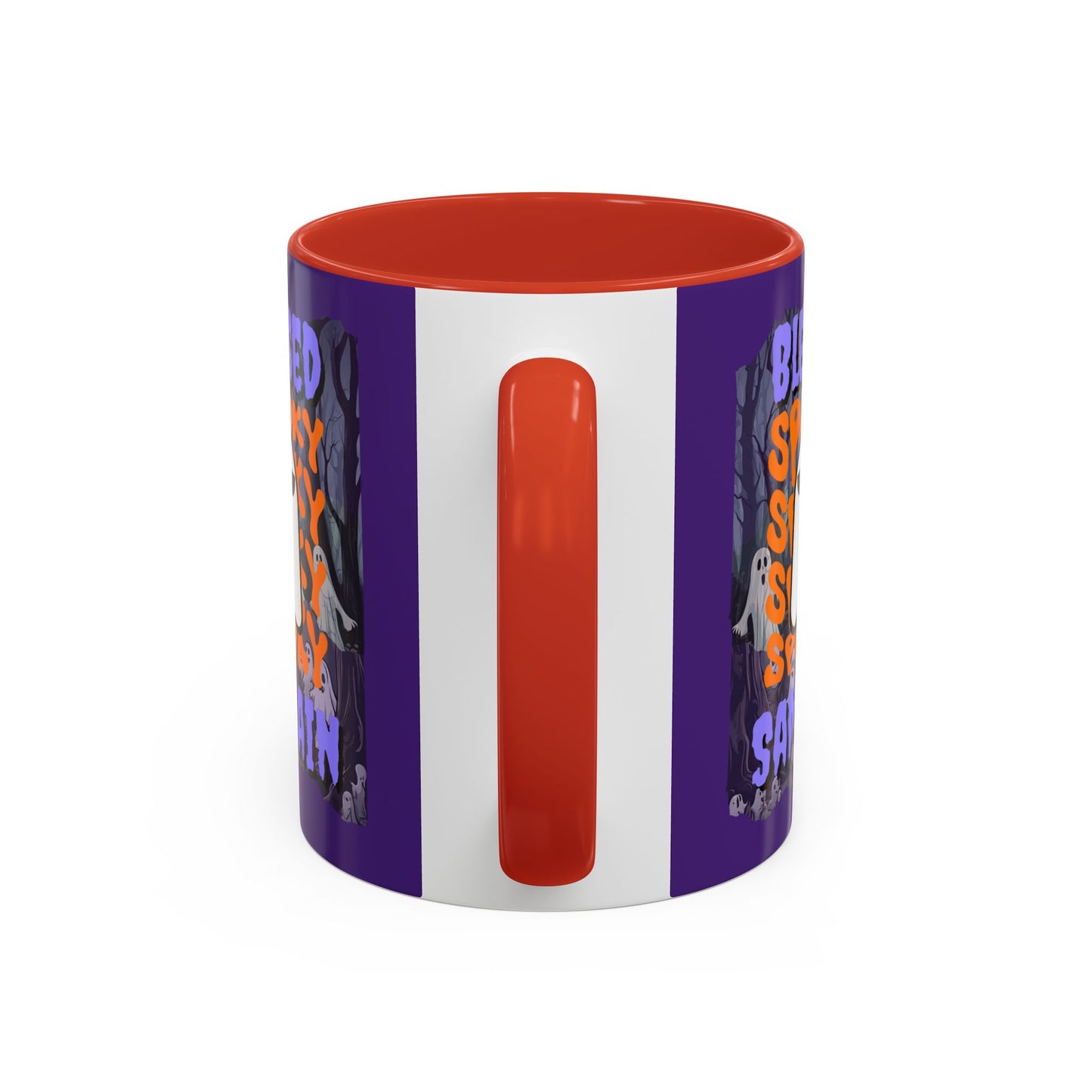 Spooky Blessed Samhain Ghost Purple font Accent Mug by CreepyCrafts.boo