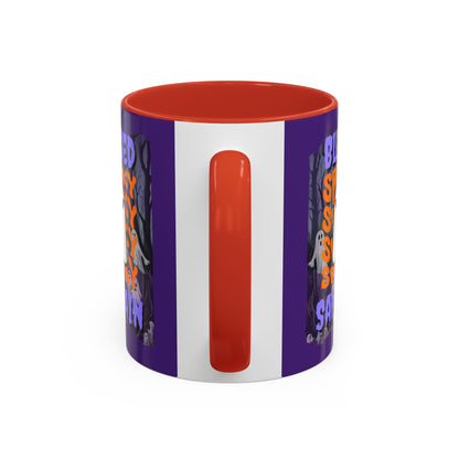 Spooky Blessed Samhain Ghost Purple font Accent Mug by CreepyCrafts.boo