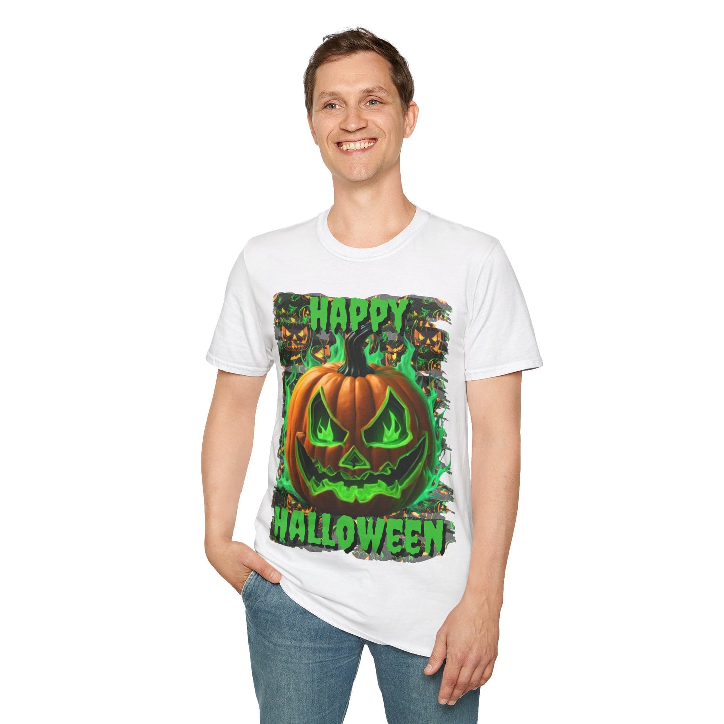 Happy Halloween Green Jack Unisex T-Shirt by cypherpunkgear