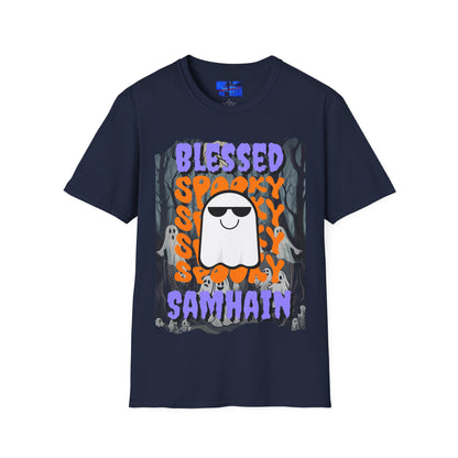 Spooky Blessed Samhain Ghost PRfont Unisex T-Shirt by cypherpunkgear