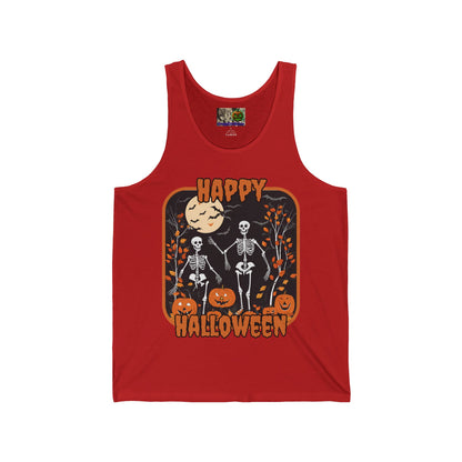Spooktacular Skeletons of Halloween Unisex Jersey Tank Top by CreepyCrafts.boo