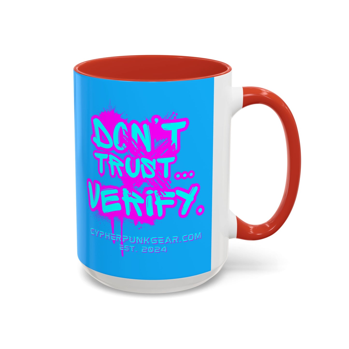Don't Trust...Verify. Light Blue Accent Mug by cypherpunkgear.com