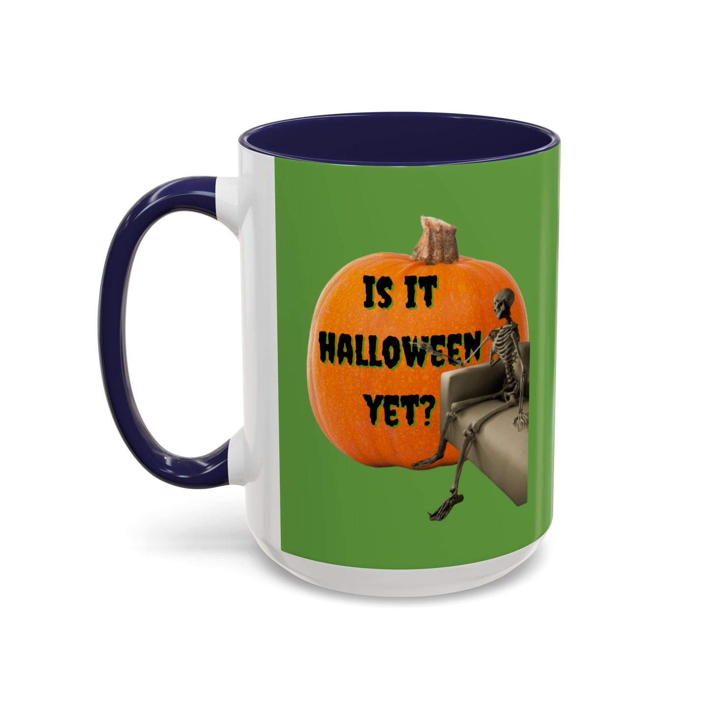 Is it Halloween yet? Skeleton's Giant Pumpkin Green Accent Mug by CreepyCrafts.boo
