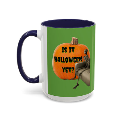 Is it Halloween yet? Skeleton's Giant Pumpkin Green Accent Mug by CreepyCrafts.boo