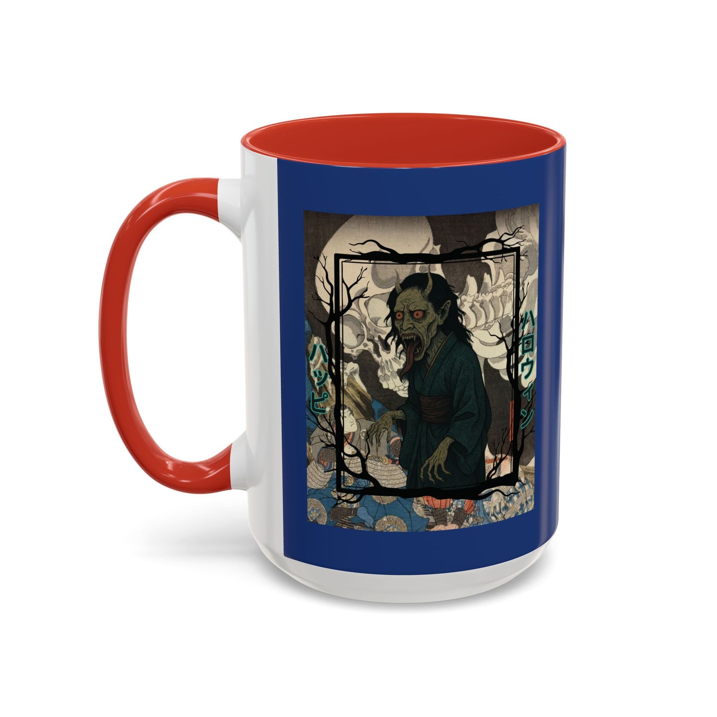 Yōkai Happy Halloween Dark Blue Accent Mug by CreepyCrafts.boo