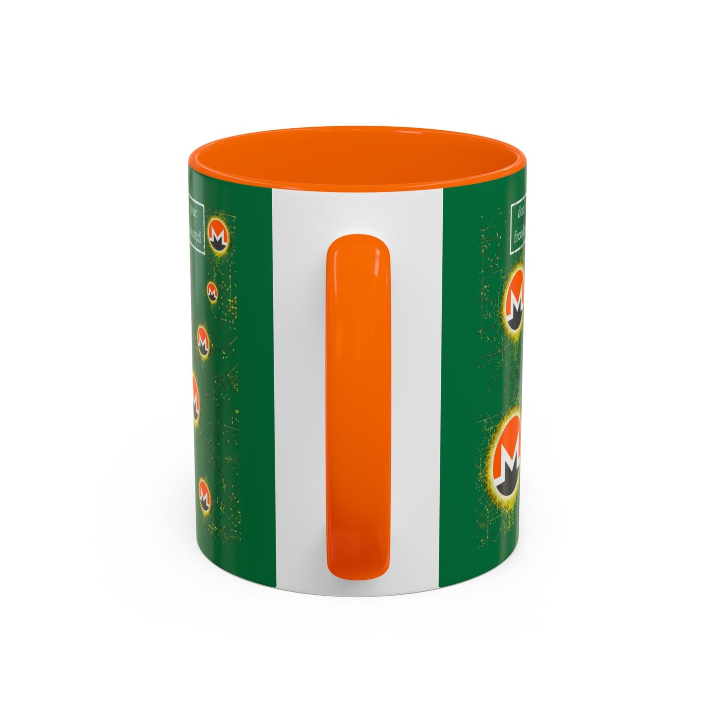 Monero (XMR) don't assume your freedoms are assured Green Accent Mug by cypherpunkgear.com