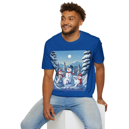 Snowman Family of 3 Dark colors Unisex T-Shirt by cypherpunkgear.com