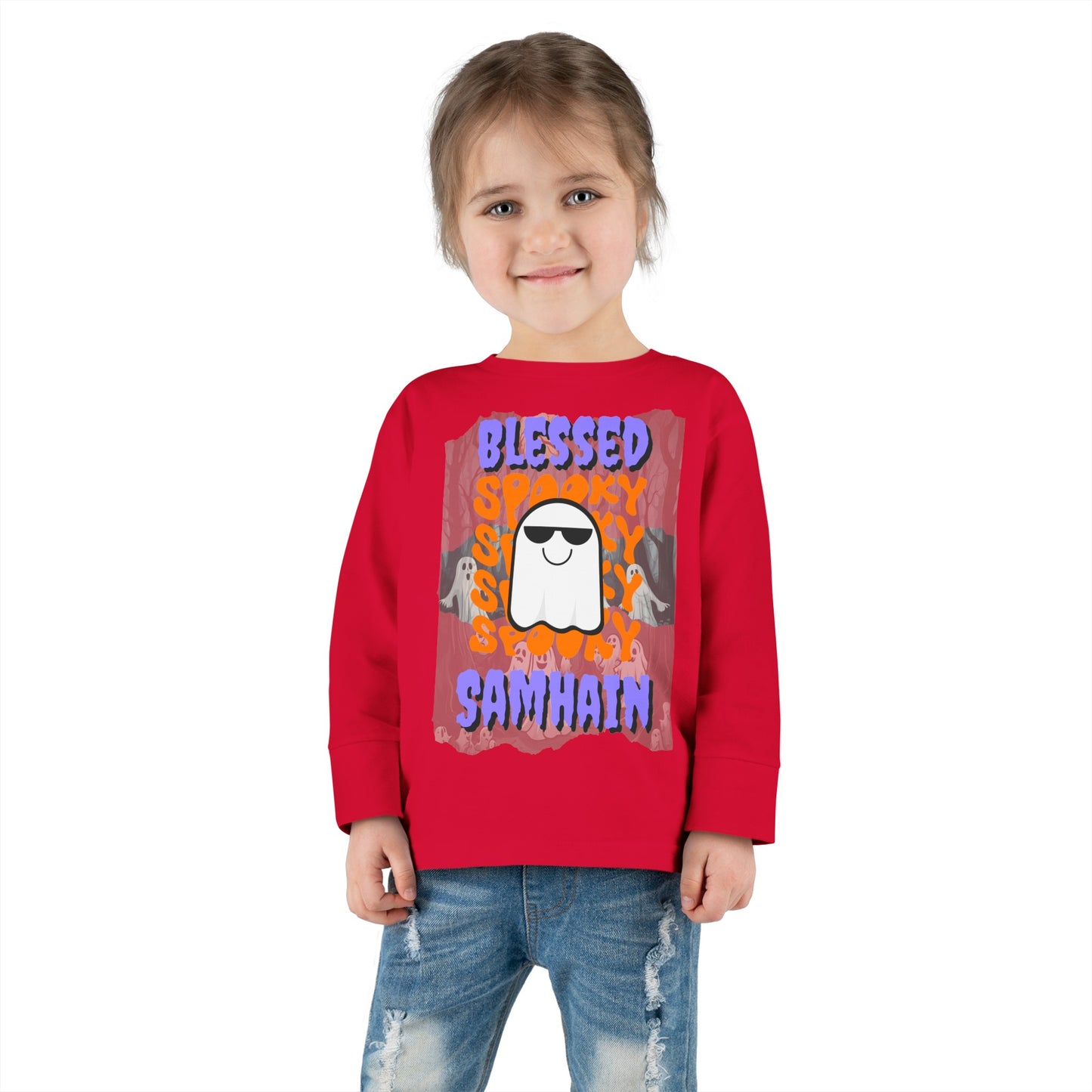 Spooky Blessed Samhain Ghost PRfont Toddler Long Sleeve Tee by cypherpunkgear