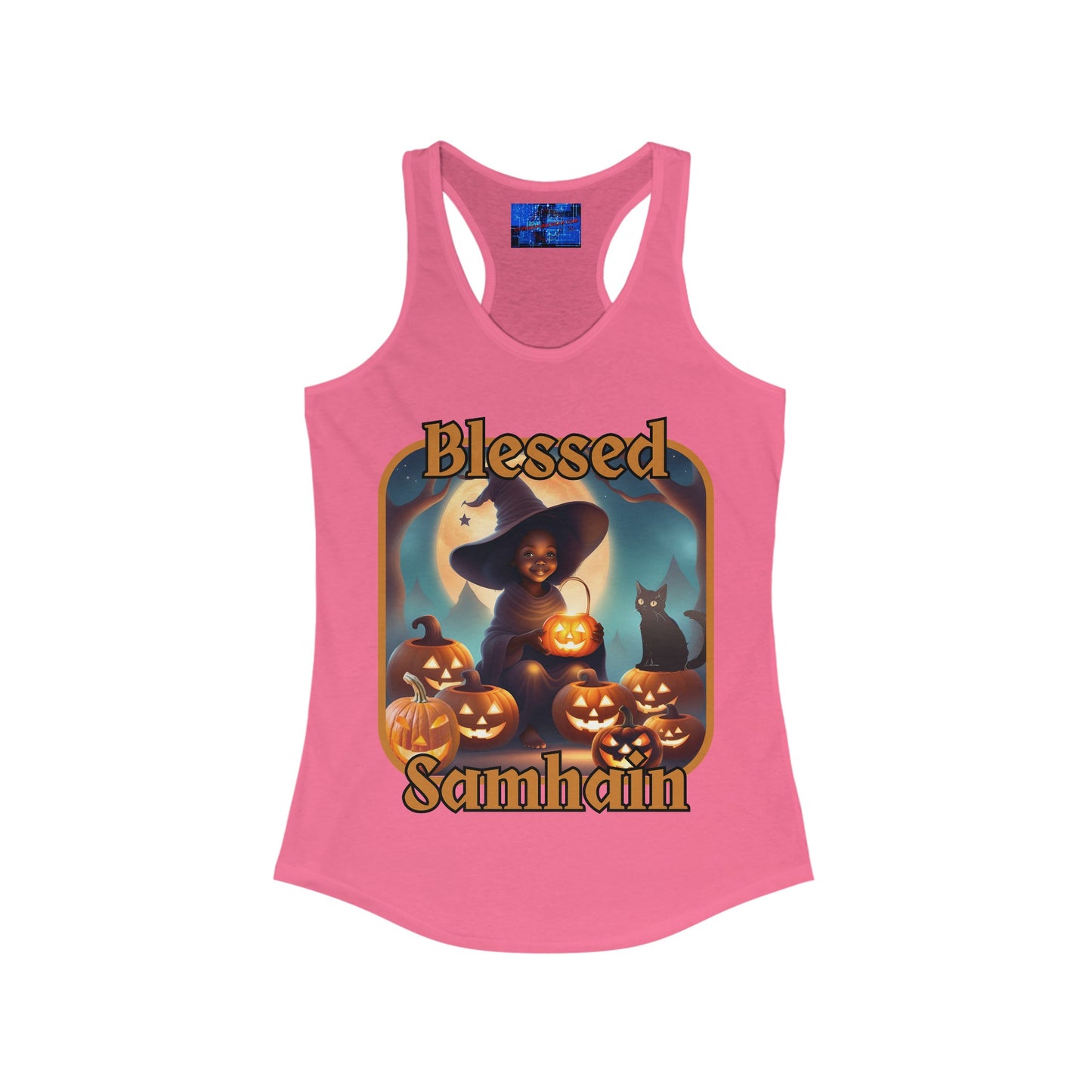 Blessed Samhain Cute Witch ORfont Women's Racerback Tank Top by cypherpunkgear