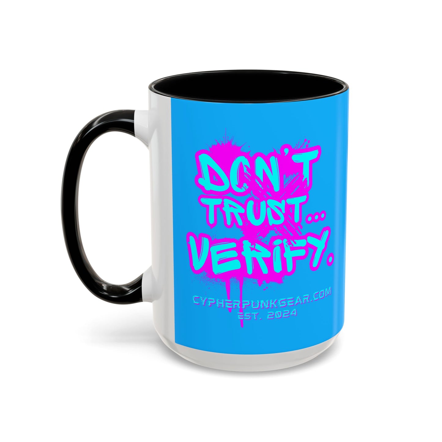 Don't Trust...Verify. Light Blue Accent Mug by cypherpunkgear.com