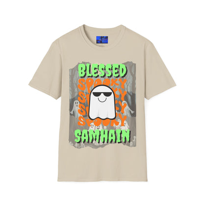 Spooky Blessed Samhain Ghost GNfont Unisex T-Shirt by cypherpunkgear