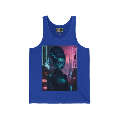 Neon Bride of Frankenstein Unisex Jersey Tank Top by CreepyCrafts.boo