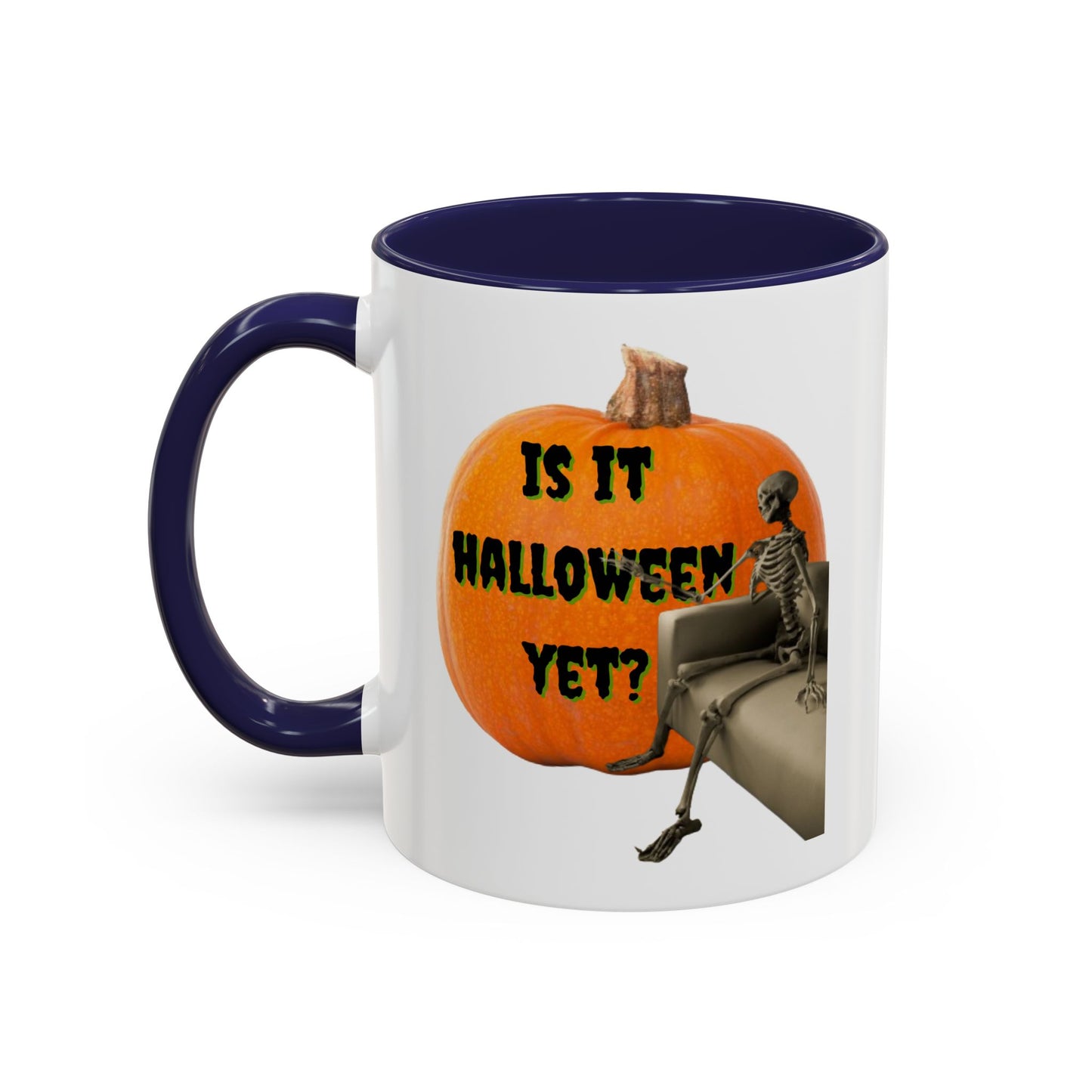 Is it Halloween yet? Skeleton's Giant Pumpkin White Accent Mug by CreepyCrafts.boo