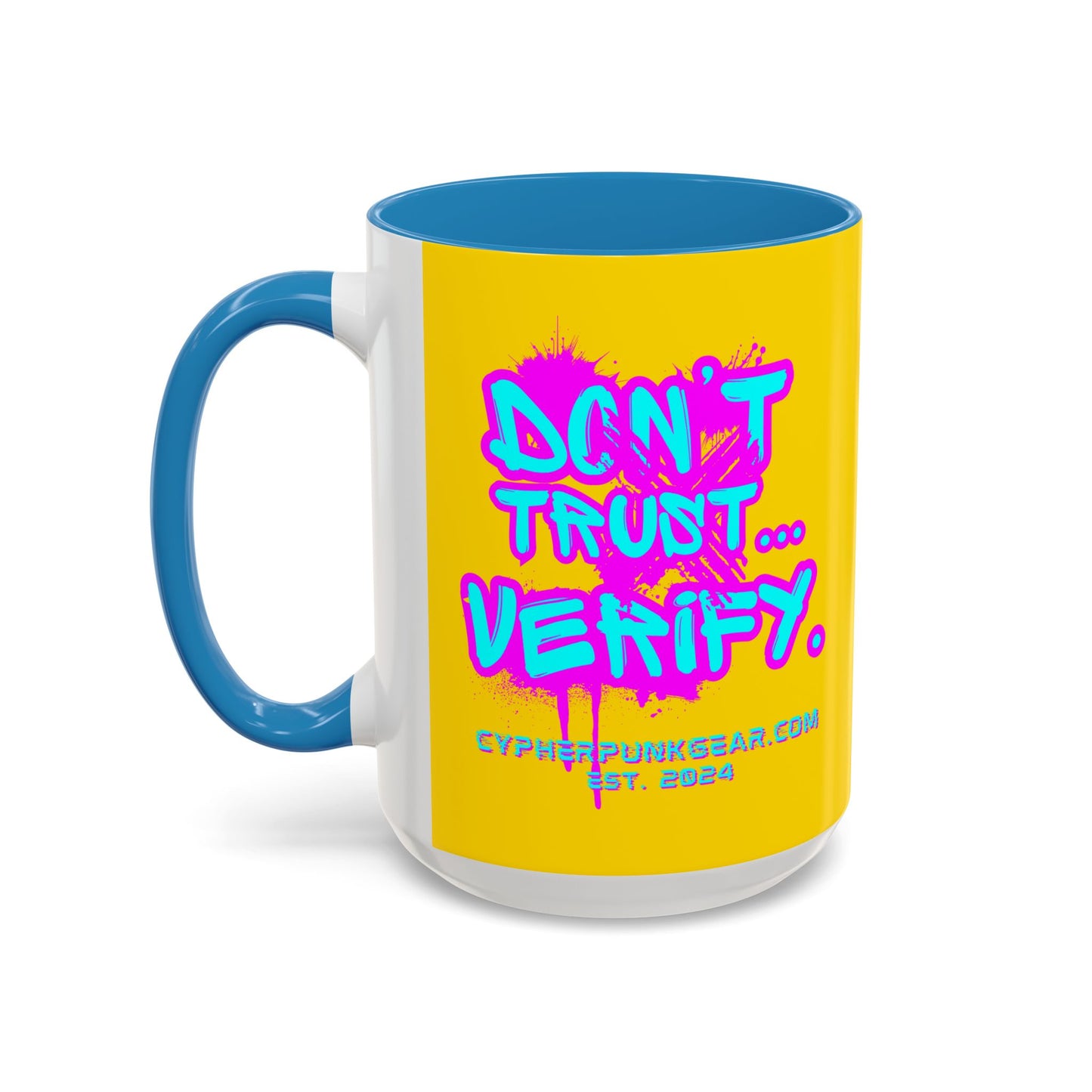 Don't Trust...Verify. Yellow Accent Mug by cypherpunkgear.com