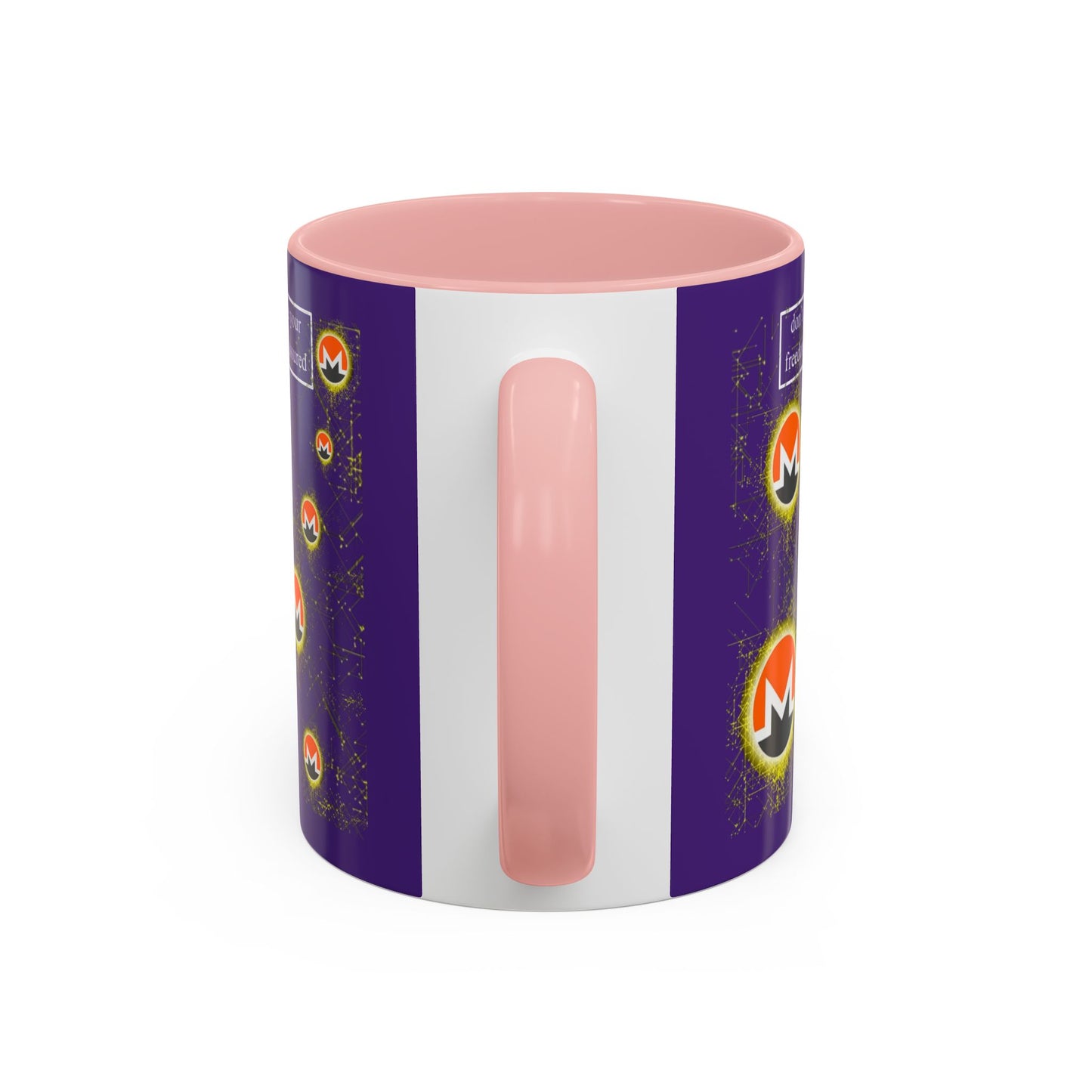 Monero (XMR) don't assume your freedoms are assured Purple Accent Mug by cypherpunkgear.com