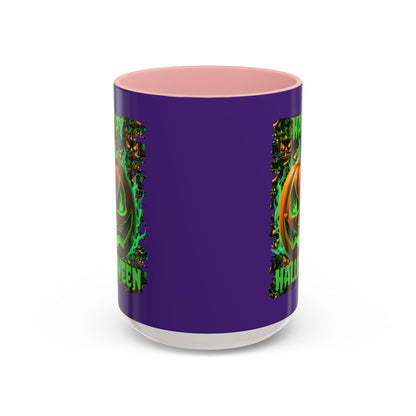 Happy Halloween Green Jack Purple Accent Mug by CreepyCrafts.boo