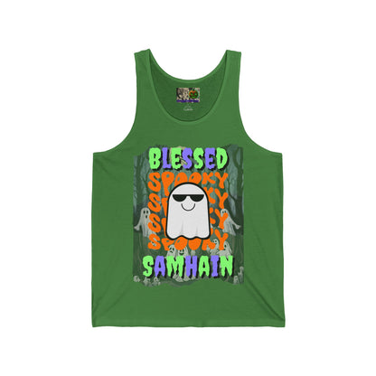 Spooky Blessed Samhain Ghost Mixed font Unisex Jersey Tank Top by CreepyCrafts.boo
