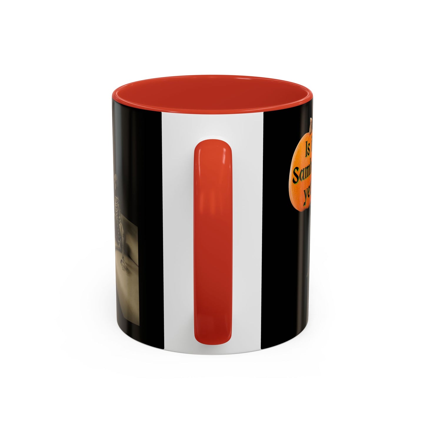 Is it Samhain yet? Skeleton's Pumpkin Black Accent Mug by CreepyCrafts.boo