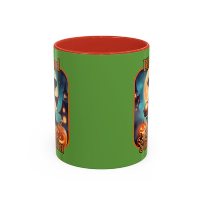 Blessed Samhain Little Witch Orange font Green Accent Mug by CreepyCrafts.boo