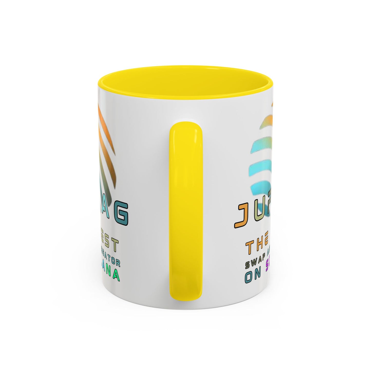 Jupiter (JUP) the best aggregator on Solana White Accent Mug by cypherpunkgear.com