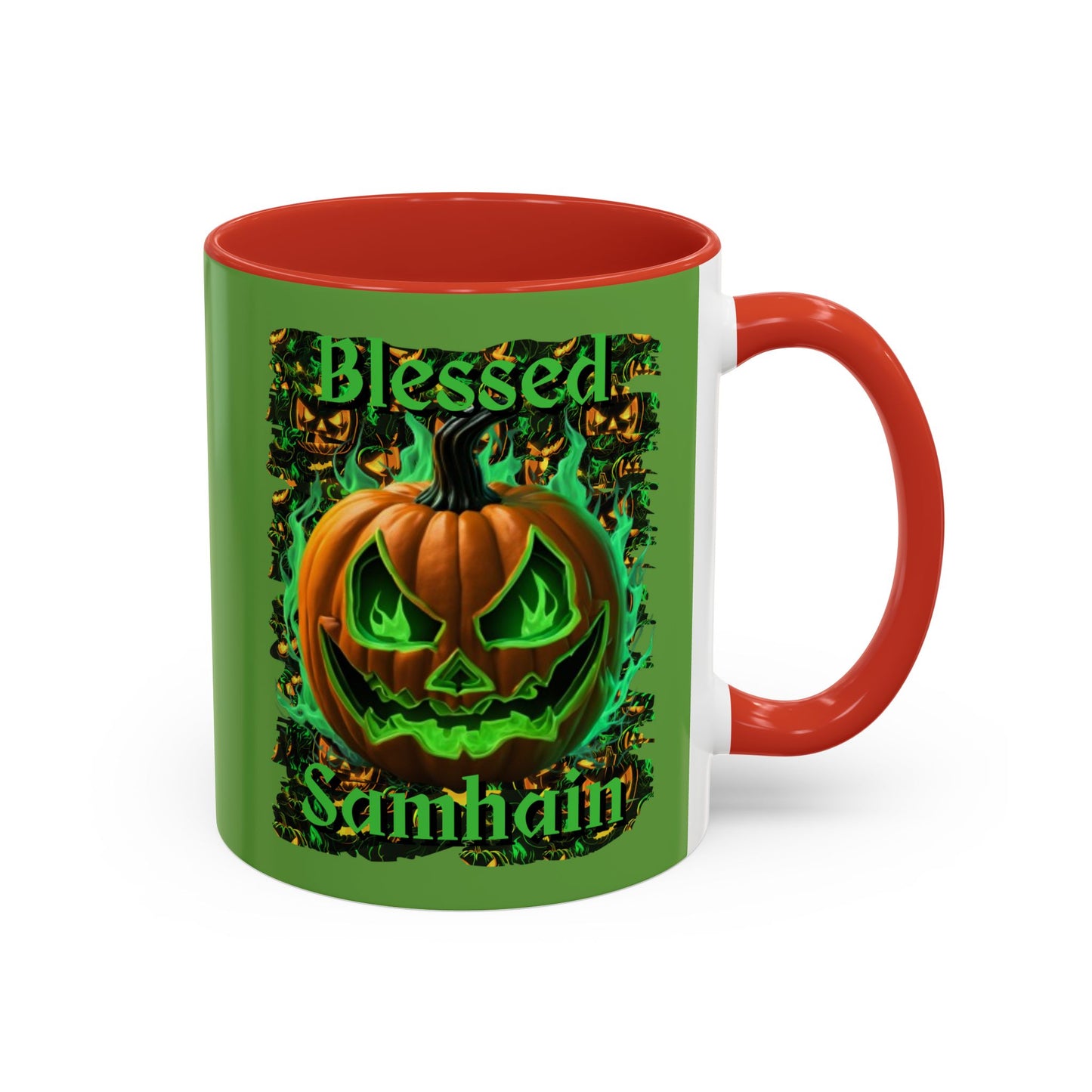 Blessed Samhain Green Jack Green Accent Mug by CreepyCrafts.boo