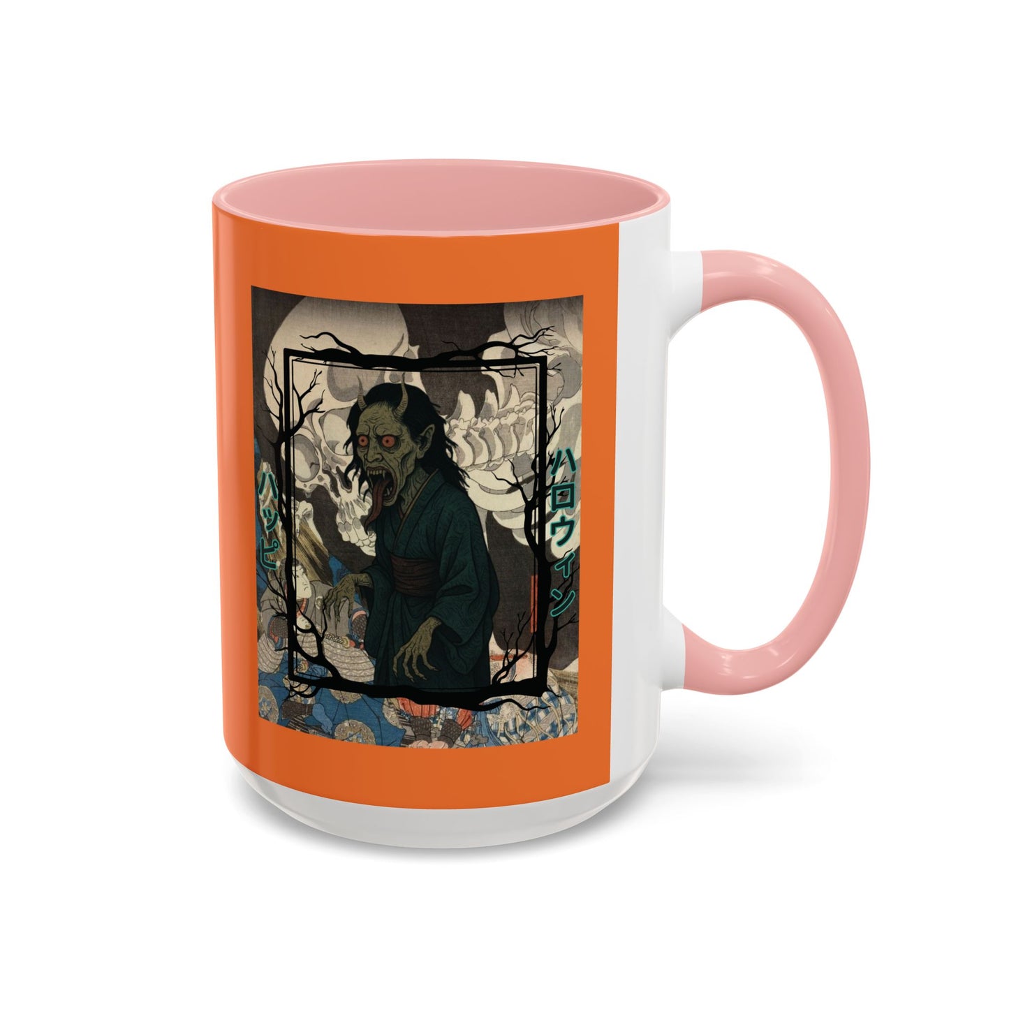 Yōkai Happy Halloween Orange Accent Mug by CreepyCrafts.boo