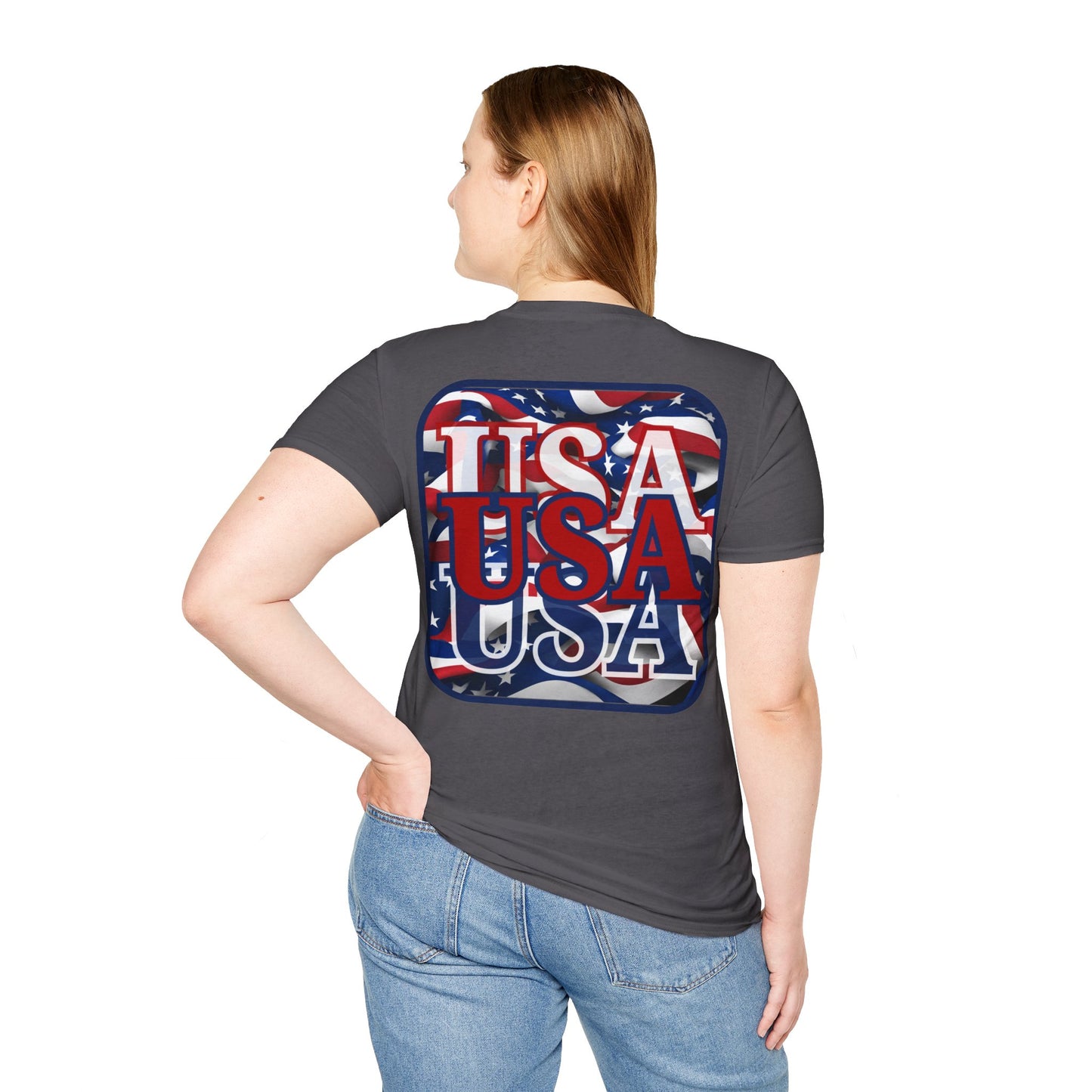 2-sided RED White and Blue USA Patriot DKcolors Unisex T-Shirt by cypherpunkgear