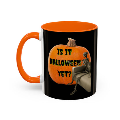 Is it Halloween yet? Skeleton's Giant Pumpkin Black Accent Mug by CreepyCrafts.boo