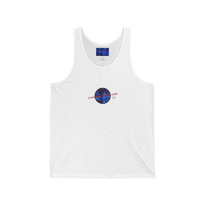 2-sided, cypherpunkgear.com Logo & Cityscape Unisex Jersey Tank Top by cypherpunkgear.com