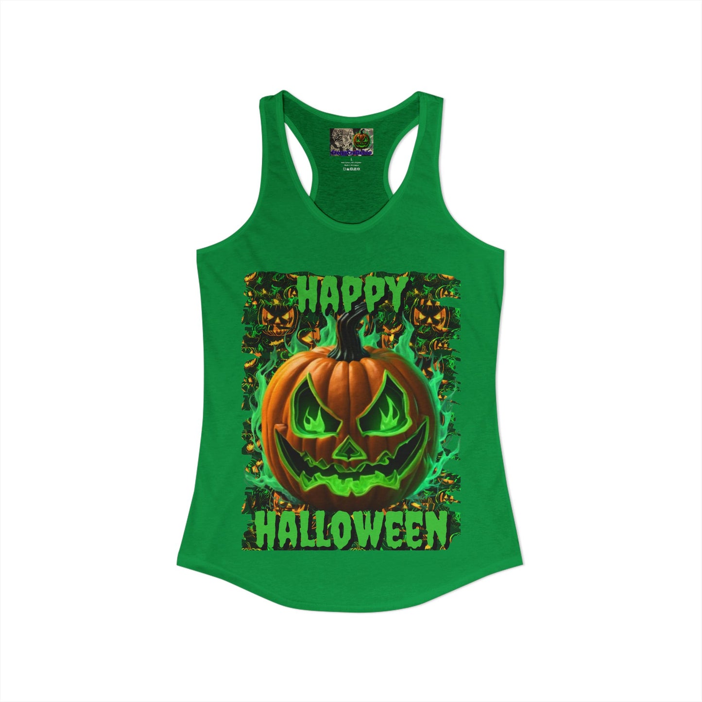 Happy Halloween Green Jack Women's Racerback Tank Top by CreepyCrafts.boo