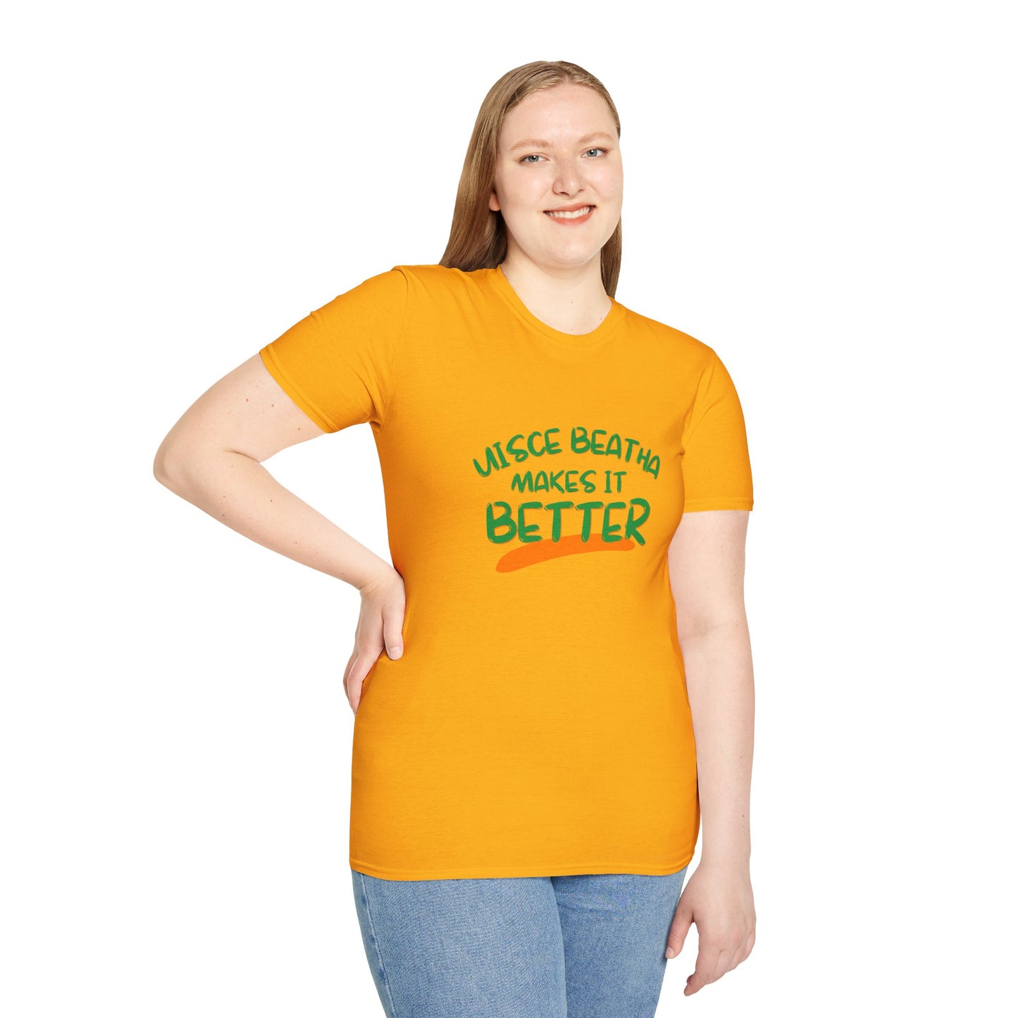 Uisce Beatha makes it better Green font Light colors Unisex T-Shirt by cypherpunkgear.com