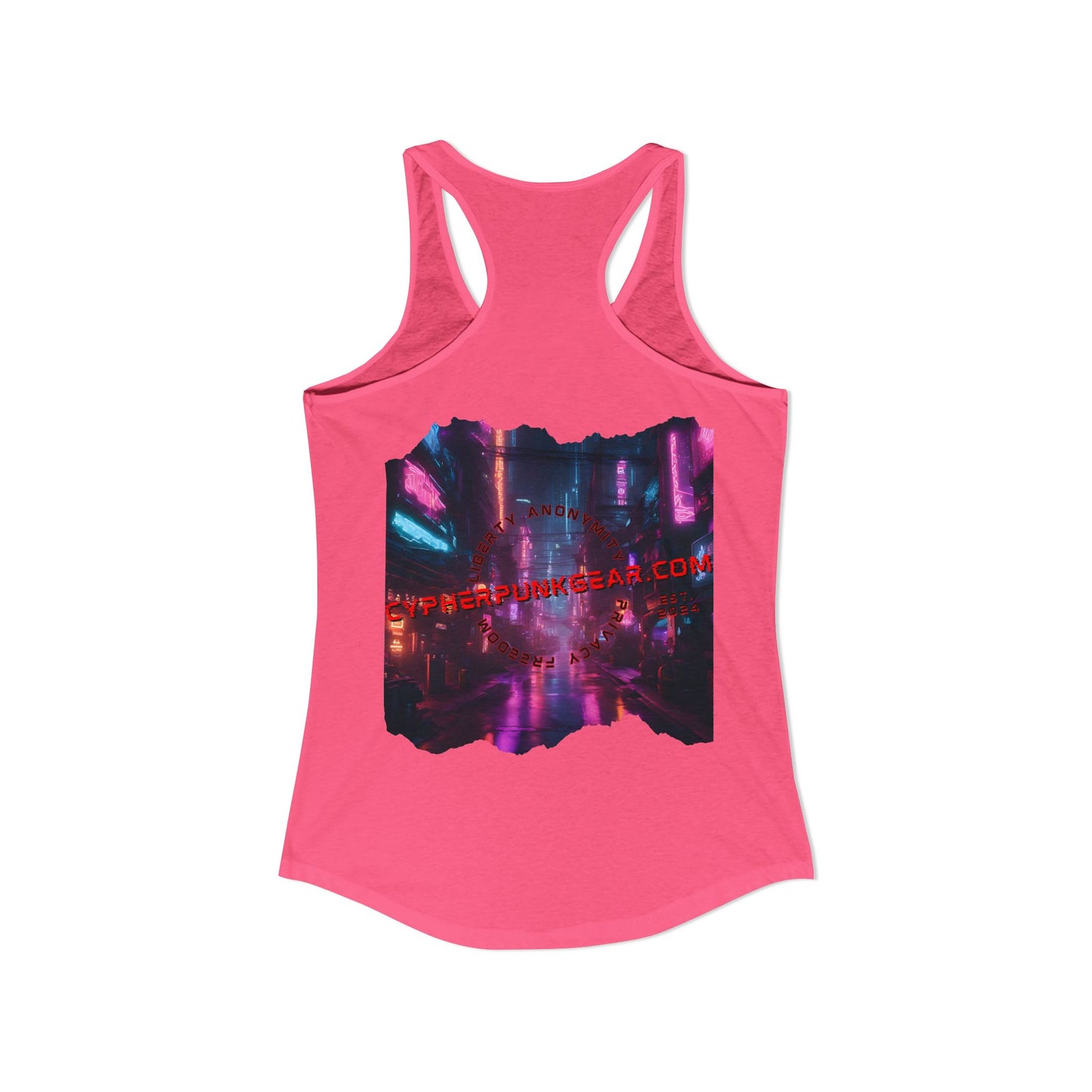 2-sided, cypherpunkgear.com Logo & Cityscape Women's Racerback Tank Top by cypherpunkgear.com