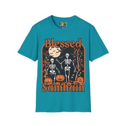 Spooktacular Skeletons of Samhain Dark colors Unisex T-Shirt by CreepyCrafts.boo