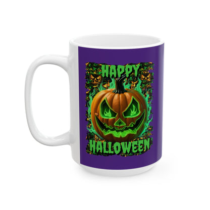 Happy Halloween Green Jack Purple Mug by cypherpunkgear