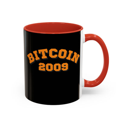 Bitcoin 2009 Black Accent Mug by cypherpunkgear.com