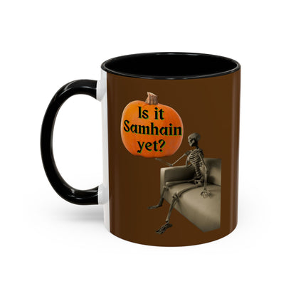 Is it Samhain yet? Skeleton's Pumpkin Brown Accent Mug by CreepyCrafts.boo