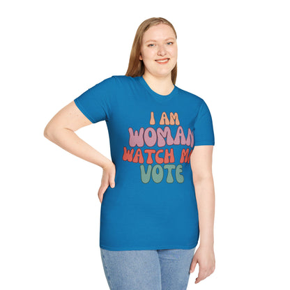 I Am Woman Watch Me Vote Dark colors Unisex T-Shirt by cypherpunkgear.com