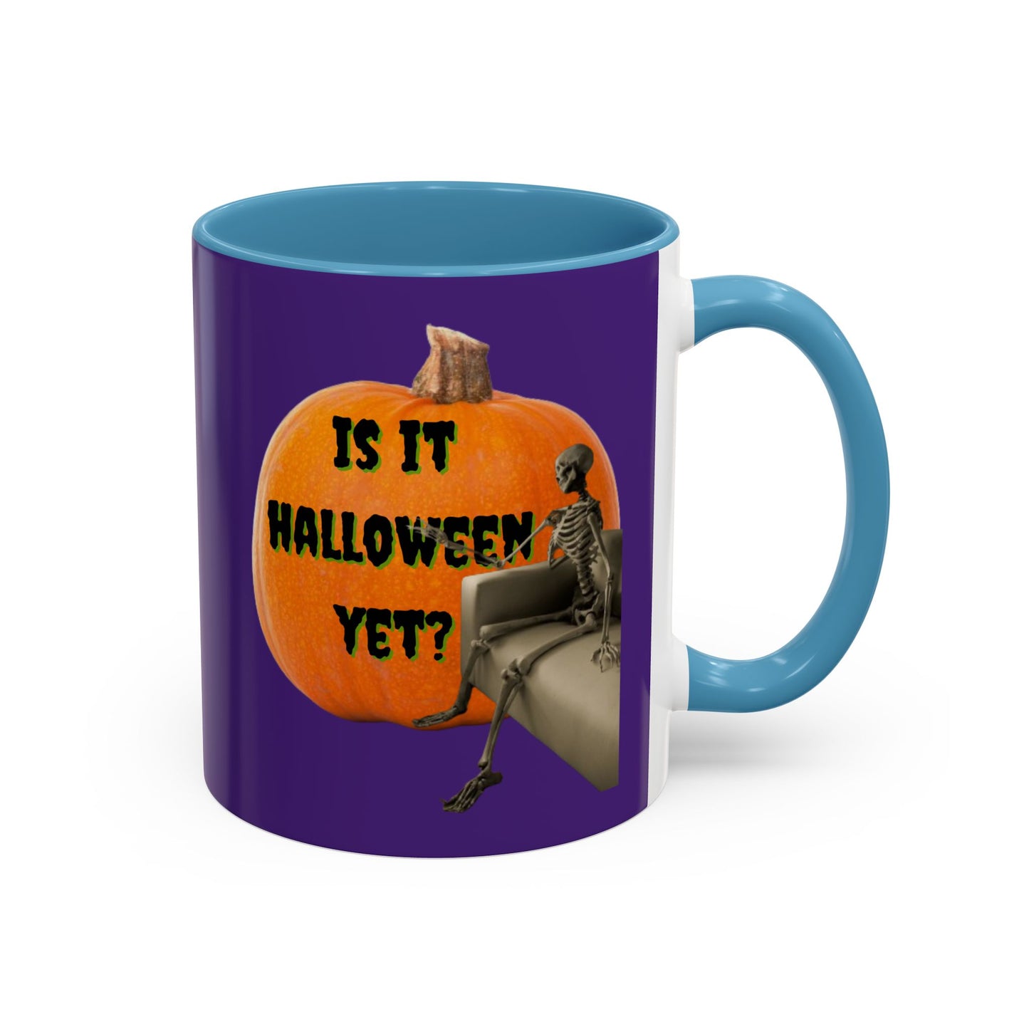 Is it Halloween yet? Skeleton's Giant Pumpkin Purple Accent Mug by CreepyCrafts.boo