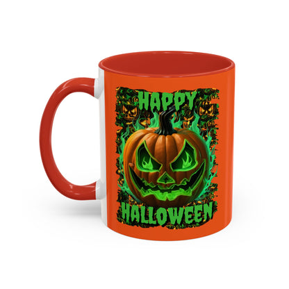 Happy Halloween Green Jack Orange Accent Mug by CreepyCrafts.boo