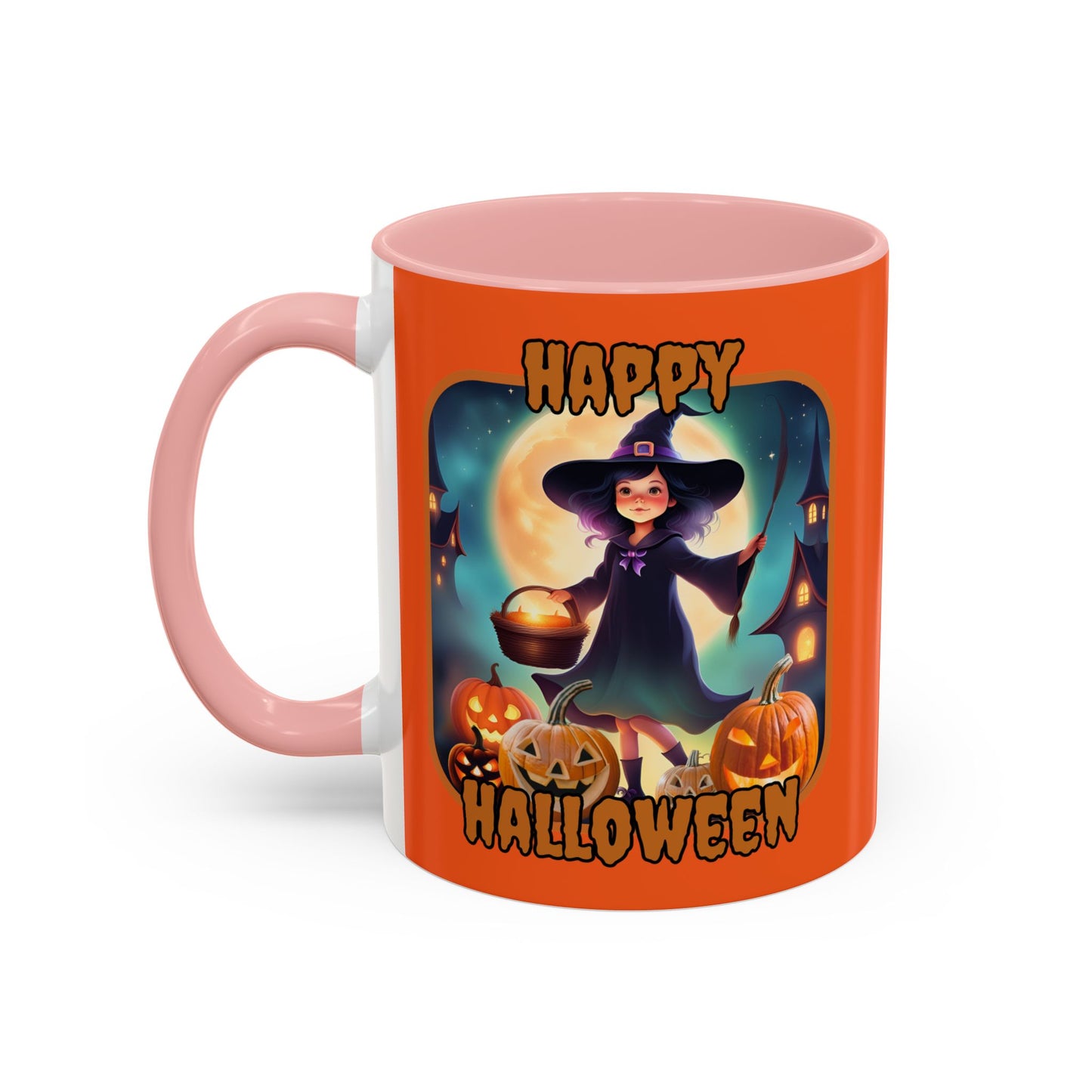 Happy Halloween Little Witch Orange font Orange Accent Mug by CreepyCrafts.boo