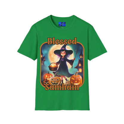 Blessed Samhain Little Witch ORfont DKcolors Unisex T-Shirt by cypherpunkgear