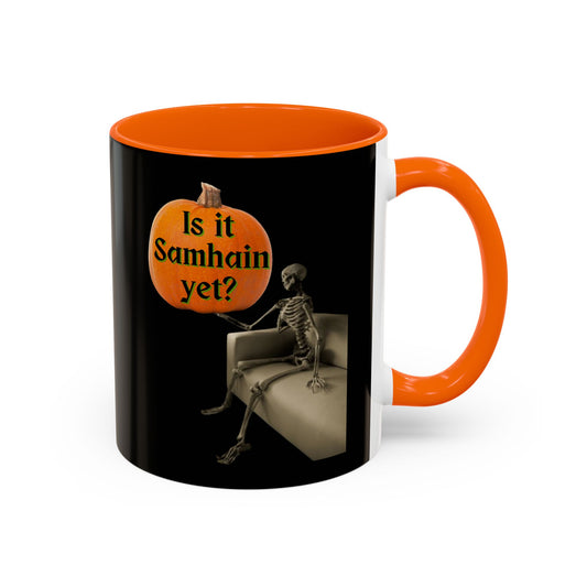 Is it Samhain yet? Skeleton's Pumpkin Black Accent Mug by CreepyCrafts.boo