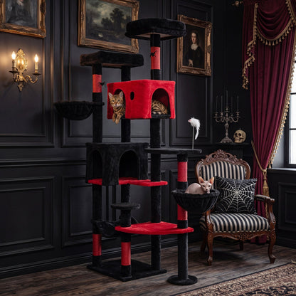 Gothic Cat Tree 75 Inch with Dual Perches and Houses