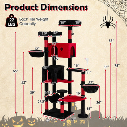 Gothic Cat Tree 75 Inch with Dual Perches and Houses