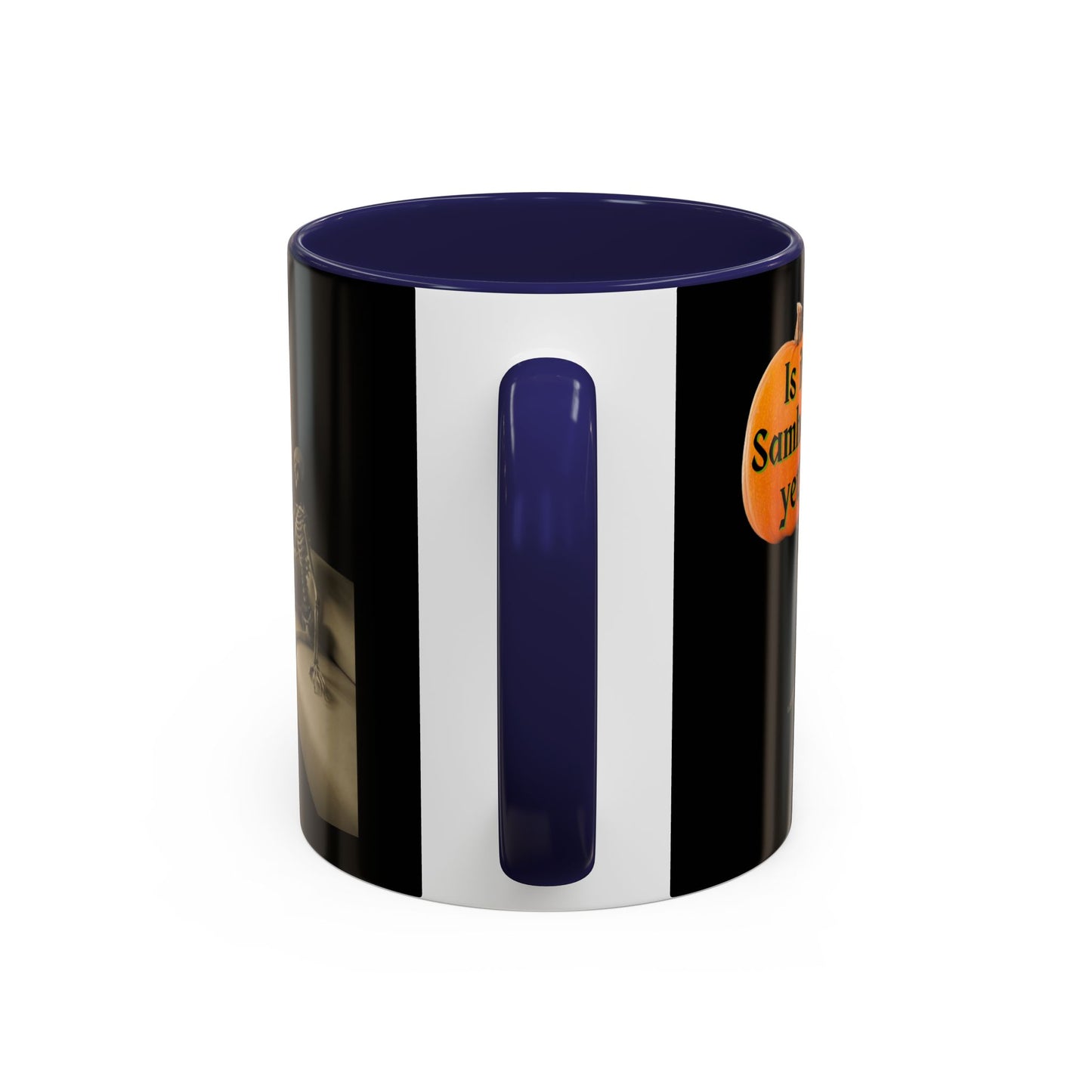 Is it Samhain yet? Skeleton's Pumpkin Black Accent Mug by CreepyCrafts.boo