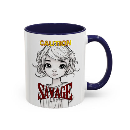 Caution, Savage White Accent Mug by cypherpunkgear.com