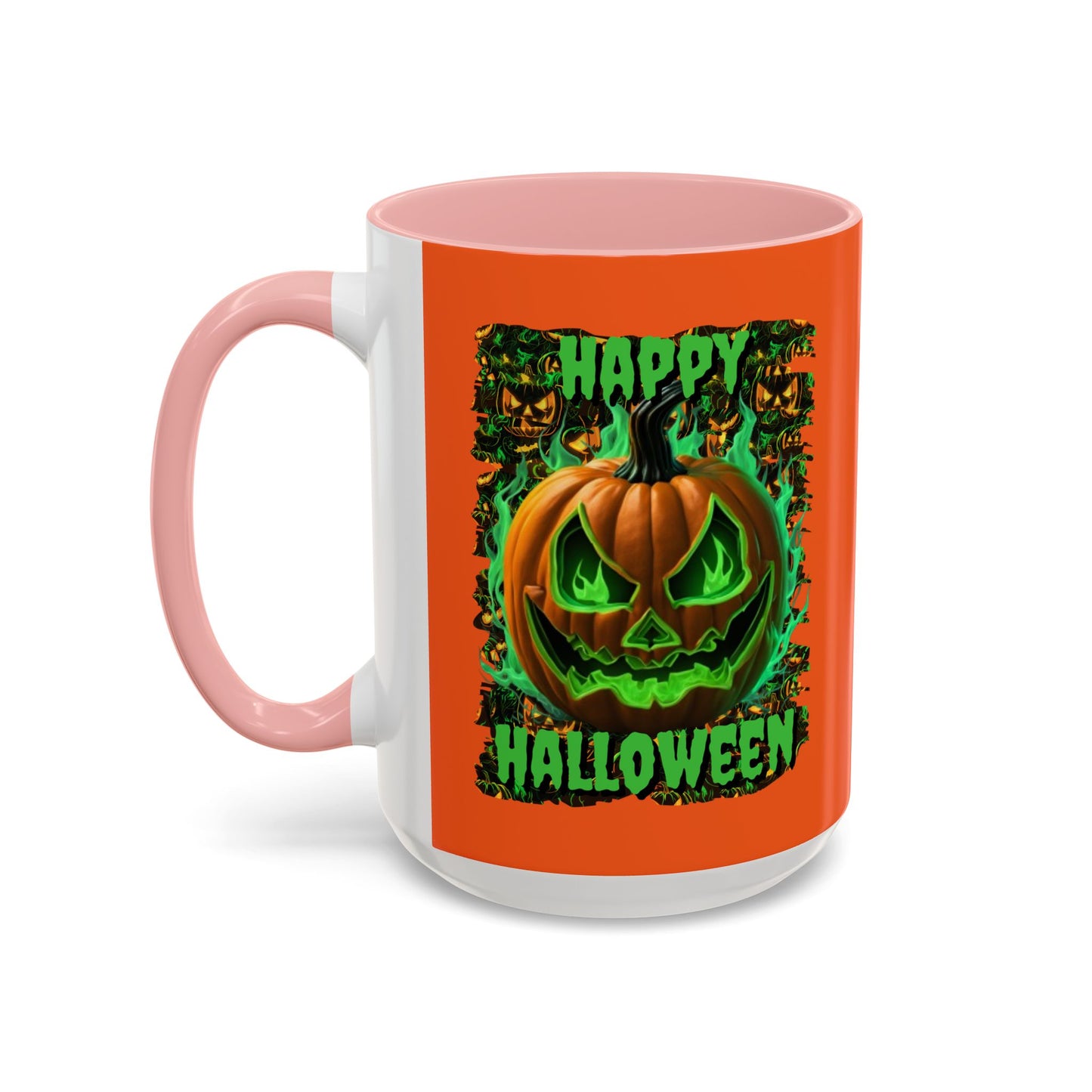 Happy Halloween Green Jack Orange Accent Mug by CreepyCrafts.boo