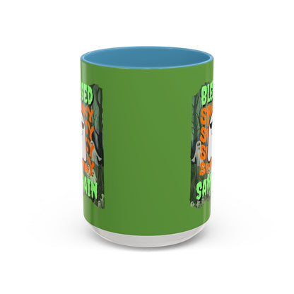 Spooky Blessed Samhain Ghost Green font Accent Mug by CreepyCrafts.boo